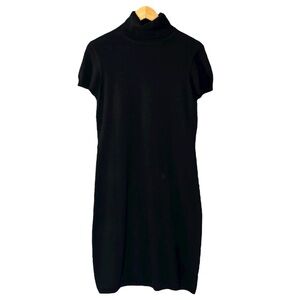 White + Warren dress black cashmere turtleneck short sleeve fitted size medium